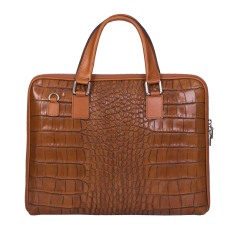 GEANTA ZEVO LAPTOP DAMA CARAMEL PIELE NATURALA PRINT CROCO ADELAIDA