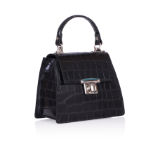 GEANTA ZEVO DAMA NEAGRA PIELE NATURALA PRINT CROCODIL ACCESORII ARGINTII AMI