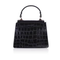 GEANTA ZEVO DAMA NEAGRA PIELE NATURALA PRINT CROCODIL ACCESORII ARGINTII AMI