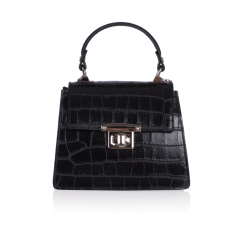GEANTA ZEVO DAMA NEAGRA PIELE NATURALA PRINT CROCODIL ACCESORII ARGINTII AMI