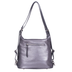 GEANTA ZEVO TIP RUCSAC DAMA ARGINTIU GLITTER PIELE NATURALA BRANDUSA