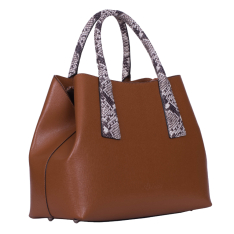 GEANTA ZEVO DAMA CONIAC PIELE NATURALA PALMELATTO SI MANERE PRINT SARPE ELLA