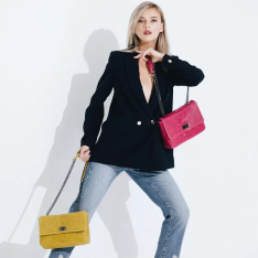 GEANTA ZEVO DAMA GALBENA PIELE NATURALA INTOARSA PRINT SARPE FLAVIA