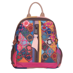 RUCSAC ZEVO DAMA PIELE NATURALA MULTICOLOR DETALIU FLORI LUCIA