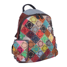 RUCSAC ZEVO DAMA MULTICOLOR PIELE NATURALA DETALIU FLORI BUZUNARE LATERALE LUCIANA