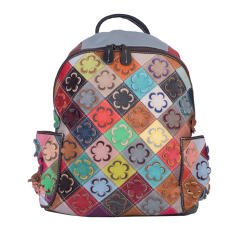 RUCSAC ZEVO DAMA MULTICOLOR PIELE NATURALA DETALIU FLORI BUZUNARE LATERALE LUCIANA