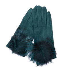 MANUSI DAMA VERDE INCHIS MATERIAL TEXTIL TIP CATIFEA DETALIU BLANA NATURALA ALMA