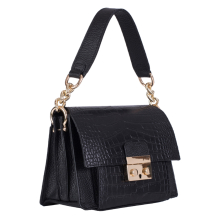 GEANTA ZEVO DAMA NEAGRA PIELE NATURALA PRINT CROCO TIP POSTAS ACCESORII AURII MARIELA