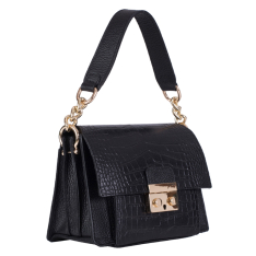 GEANTA ZEVO DAMA NEAGRA PIELE NATURALA PRINT CROCO TIP POSTAS ACCESORII AURII MARIELA