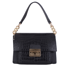 GEANTA ZEVO DAMA NEAGRA PIELE NATURALA PRINT CROCO TIP POSTAS ACCESORII AURII MARIELA