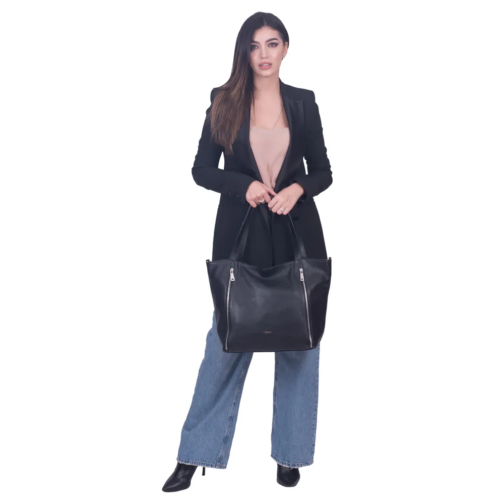 GEANTA ZEVO SHOPPER DAMA NEAGRA PIELE NATURALA MARISA