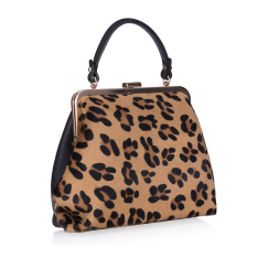 GEANTA ZEVO DAMA NEAGRA PIELE NATURALA BLANA PONEI PRINT ANIMALIER MAYA