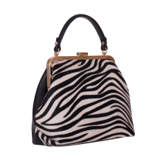 GEANTA ZEVO DAMA NEAGRA PIELE NATURALA BLANA PONEI PRINT ZEBRA MAYA
