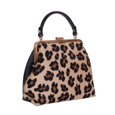 GEANTA ZEVO DAMA NEAGRA PIELE NATURALA BLANA PONEI PRINT MARE LEOPARD MAYA