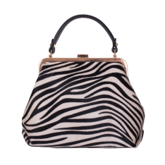 GEANTA ZEVO DAMA NEAGRA PIELE NATURALA BLANA PONEI PRINT ZEBRA MAYA