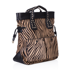  GEANTA ZEVO DAMA NEAGRA PIELE NATURALA PREMIUM SI BLANA NATURALA PRINT ZEBRA MEDA