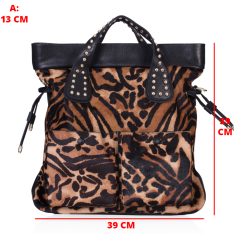  GEANTA ZEVO DAMA NEAGRA PIELE NATURALA PREMIUM SI BLANĂ NATURALĂ PRINT ANIMALIER MEDA