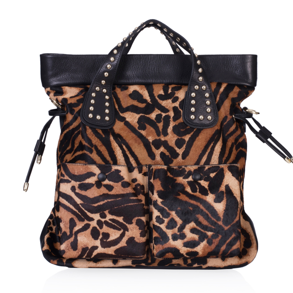  GEANTA ZEVO DAMA NEAGRA PIELE NATURALA PREMIUM SI BLANĂ NATURALĂ PRINT ANIMALIER MEDA