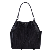 GEANTA ZEVO TIP SACULET DAMA NEAGRA PIELE NATURALA SI RAFIE ACCESORII NEGRE MILENA