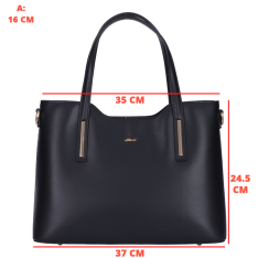 GEANTA ZEVO DAMA OFFICE NEAGRA PIELE NATURALA DIMENSIUNE MARE MINA