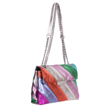 GEANTA ZEVO DAMA MULTICOLORA PIELE NATURALA GLITTER MARIME MEDIE LANT ARGINTIU OLIVIA