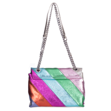 GEANTA ZEVO DAMA MULTICOLORA PIELE NATURALA GLITTER MARIME MEDIE LANT ARGINTIU OLIVIA