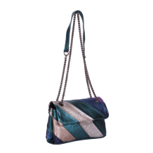 GEANTA ZEVO DAMA VERDE MULTICOLORA PIELE NATURALA GLITTER MARIME MICA LANT NEGRU OLIVIA