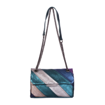 GEANTA ZEVO DAMA VERDE MULTICOLORA PIELE NATURALA GLITTER MARIME MICA LANT NEGRU OLIVIA