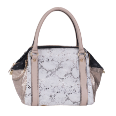 GEANTA ZEVO DAMA CREM PIELE NATURALA PRINT SARPE MODEL CASUAL UNICAT DIMENSIUNE MEDIE COLECTIA PATCHWORK ALIONA