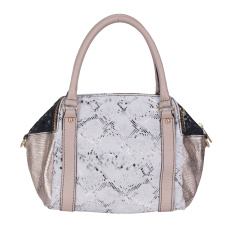 GEANTA ZEVO DAMA CREM PIELE NATURALA PRINT SARPE MODEL CASUAL UNICAT DIMENSIUNE MEDIE COLECTIA PATCHWORK ALIONA