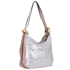 GEANTA RUCSAC ZEVO DAMA ARGINTIE PIELE NATURALA TIP UNICAT DIMENSIUNE MARE COLECTIA PATCHWORK AMARA