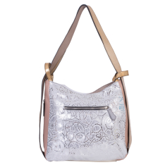 GEANTA RUCSAC ZEVO DAMA ARGINTIE PIELE NATURALA TIP UNICAT DIMENSIUNE MARE COLECTIA PATCHWORK AMARA