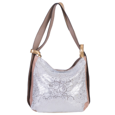 GEANTA RUCSAC ZEVO DAMA ARGINTIE PIELE NATURALA TIP UNICAT DIMENSIUNE MARE COLECTIA PATCHWORK AMARA