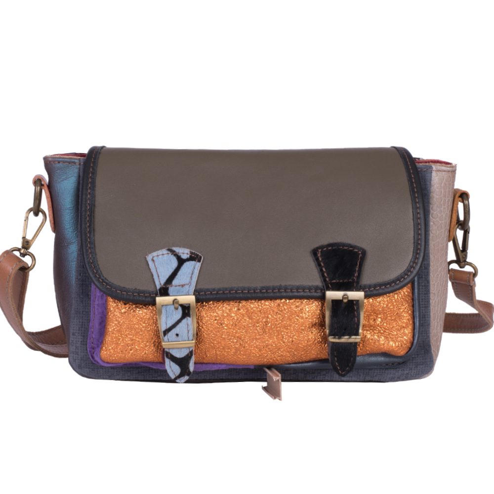 GEANTA ZEVO DAMA PIELE NATURALA MULTICOLORA TIP POSTAS DIMENSIUNE MEDIE COLECTIA PATCHWORK AURA 02