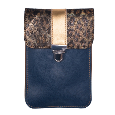 GEANTA PORT TELEFON ZEVO DAMA ALBASTRA PIELE NATURALA DIMENSIUNE MINI TIP POSTAS COLECTIA PATCHWORK AYLIN