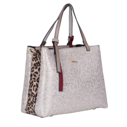 GEANTA ZEVO DAMA CREM REFLEXII AURII PIELE NATURALA ANIMAL PRINT TIP UNICAT DIMENSIUNE MEDIE COLECTIA PATCHWORK CLARISA