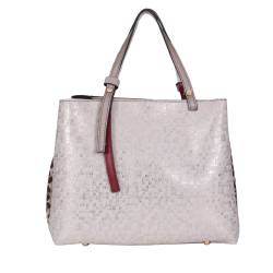 GEANTA ZEVO DAMA CREM REFLEXII AURII PIELE NATURALA ANIMAL PRINT TIP UNICAT DIMENSIUNE MEDIE COLECTIA PATCHWORK CLARISA