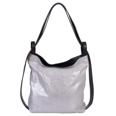 GEANTA ZEVO DAMA ARGINTIE PIELE NATURALA TIP UNICAT MODEL SHOPPER COLECTIA PATCHWORK ISOLDA