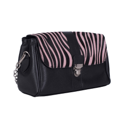 GEANTA ZEVO DAMA NEAGRA PIELE NATURALA SI BLANA PONEI PRINT ZEBRA COLECTIA PATCHWORK TIP POSTAS MALVINA