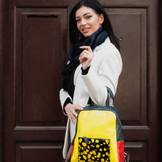 RUCSAC ZEVO DAMA UNICAT GALBEN PIELE NATURALA PATCHWORK LUANA