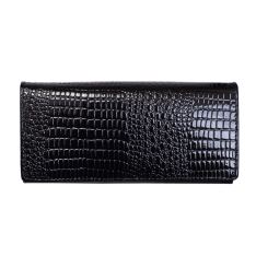 PORTOFEL DAMA NEGRU PIELE NATURALA LACUITA PRINT CROCODIL DANIELA