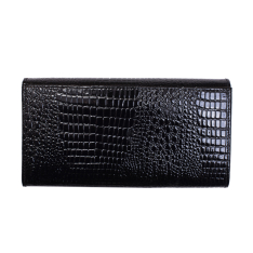 PORTOFEL DAMA NEGRU PIELE NATURALA LACUITA PRINT CROCODIL DETALIU CATARAMA CERC DANIELA