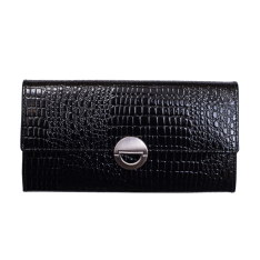 PORTOFEL DAMA NEGRU PIELE NATURALA LACUITA PRINT CROCODIL DETALIU CATARAMA CERC DANIELA