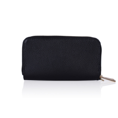 PORTOFEL ZEVO DAMA DUBLU NEGRU CU MANER PIELE NATURALA ACCESORII AURII