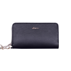 PORTOFEL ZEVO DAMA DUBLU NEGRU CU MANER PIELE NATURALA ACCESORII ARGINTII