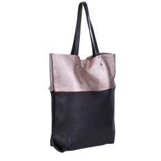 GEANTA ZEVO SHOPPING DAMA NEAGRA CU BRONZ PIELE NATURALA STEFANIA