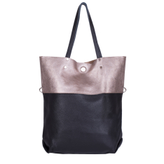 GEANTA ZEVO SHOPPING DAMA NEAGRA CU BRONZ PIELE NATURALA STEFANIA