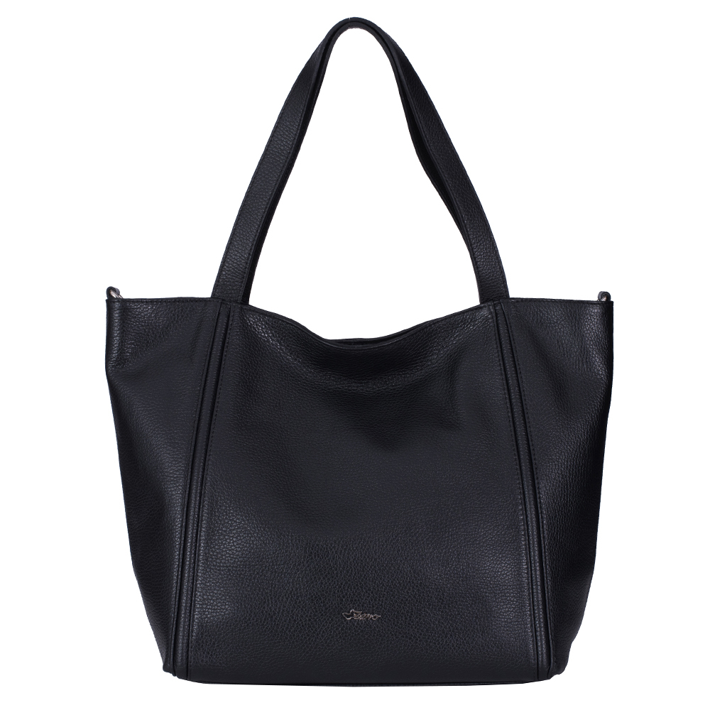 GEANTA ZEVO SHOPPER DAMA NEAGRA PIELE NATURALA ACCESORII ARGINTII TEODORA