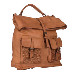 RUCSAC TIP GEANTA ZEVO DAMA CARAMEL PIELE NATURALA ASPECT VINTAGE DETALIU IMPLETITURA AMBROZIA