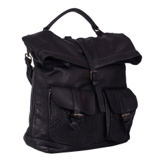 RUCSAC TIP GEANTA ZEVO DAMA NEGRU PIELE NATURALA ASPECT VINTAGE DETALIU IMPLETITURA AMBROZIA